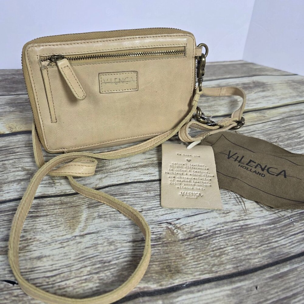 Valenca Holland Small Crossbody Phone Wallet Bag Genuine Leather Beige With Adju